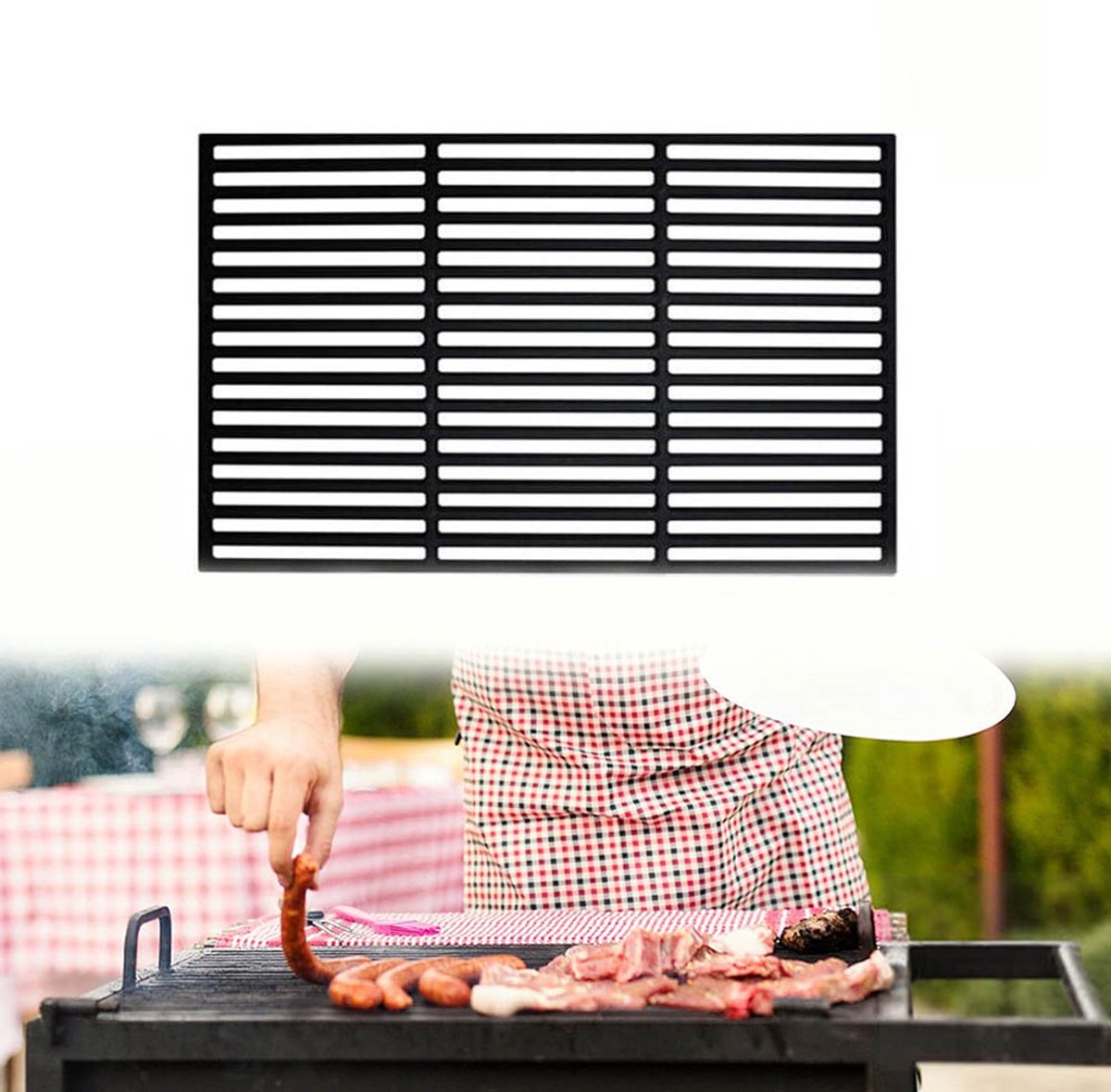 Aufun Gietijzeren Grillrooster - 54 x 34 cm - 1 Stuk - Rechthoekig Grillaccessoires - GeëMailleerde Grillroosterset - Geschikt Voor Barbecues En Houtskoolgrills