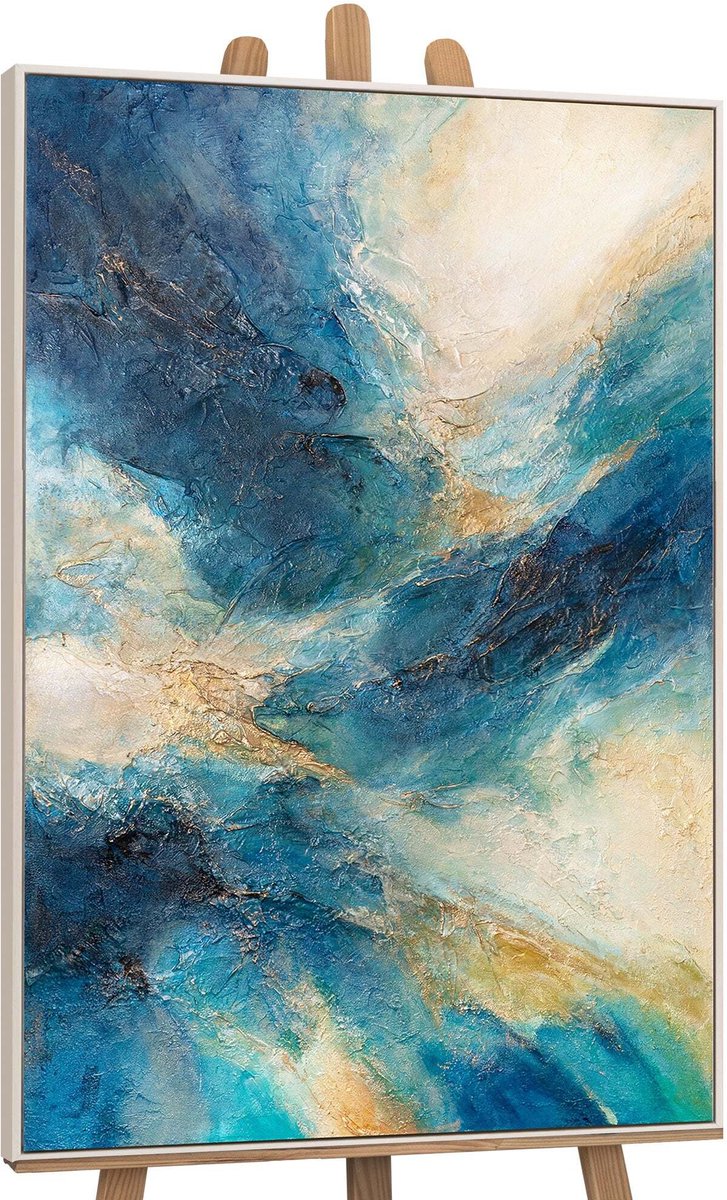 YS Canvas schilderij handgeschilderd shimmering waves abstract – YS-Art Gallery – Luxe wanddecoratie voor woonkamer – Modern schilderij voor slaapkamer en hal Beige