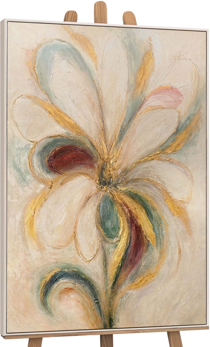 YS Schilderij "Bloemige Energie" - Handgeschilderd canvas schilderij - Wanddecoratie Bloemen - Cr?me - Pastel - Muurdecoratie woonkamer - Slaapkamer decoratie - Kamer accessoires - Schilderijen slaapkamer - schilderij canvas bloemen veld Beige 120x80