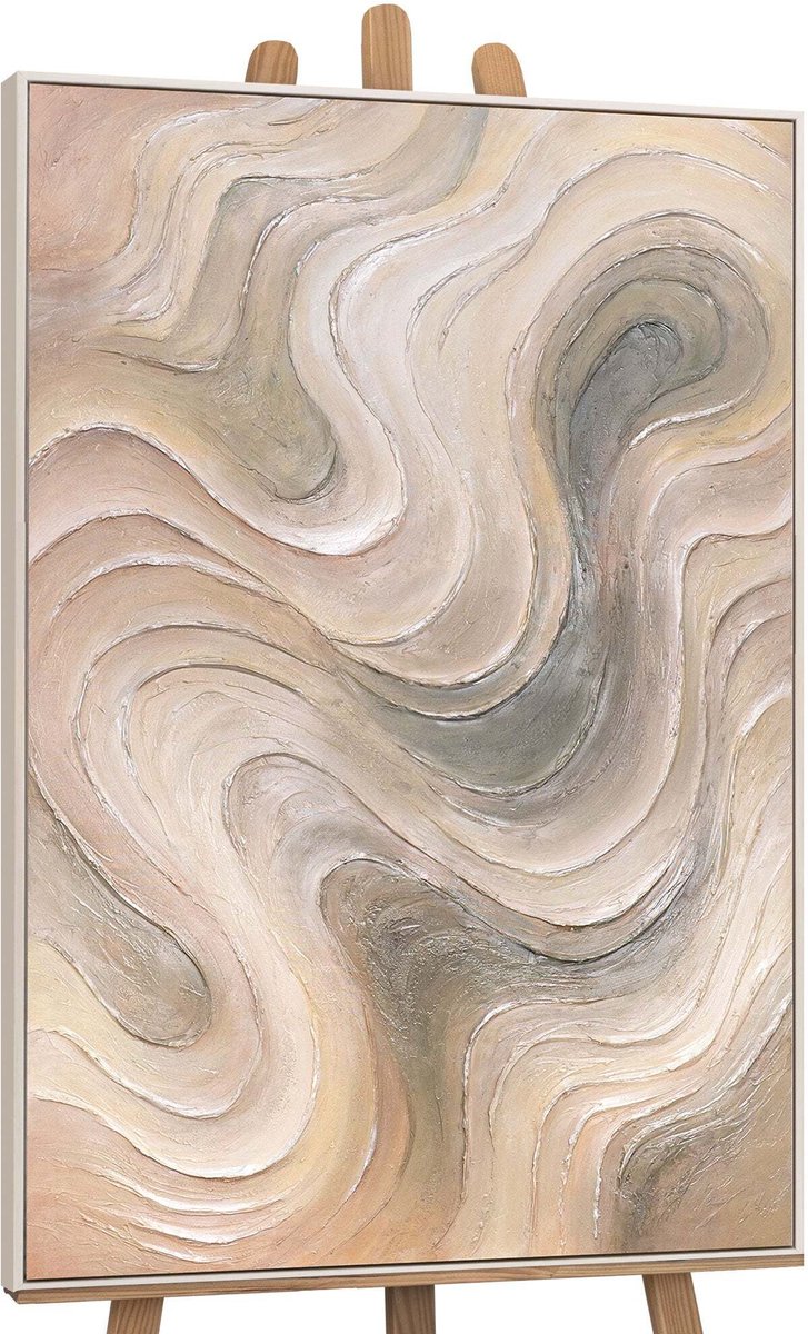 YS Canvas schilderij handgeschilderd gentle current abstract – YS-Art Gallery – Luxe wanddecoratie voor woonkamer – Modern schilderij voor slaapkamer en hal Beige