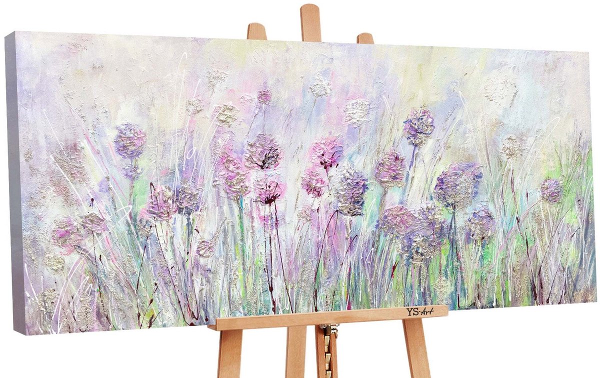 YS Canvas schilderij groot handgeschilderd bloemen op de weide natuur zomer – YS-Art Gallery – Frisse wanddecoratie voor woonkamer – Modern schilderij voor slaapkamer en hal Without Floater Frame