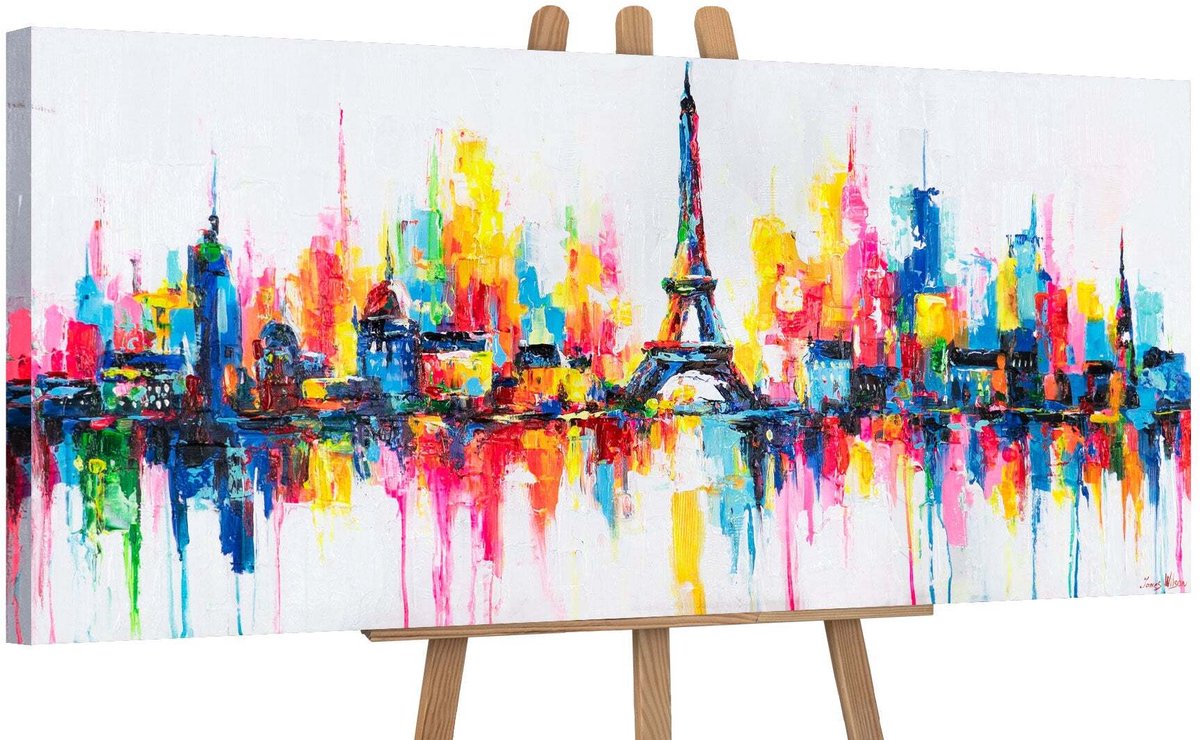 YS Canvas schilderij panoramisch 115x50 handgeschilderd inspiratie van Parijs Parijs – YS-Art Gallery – Romantische wanddecoratie voor woonkamer – Modern schilderij voor hal