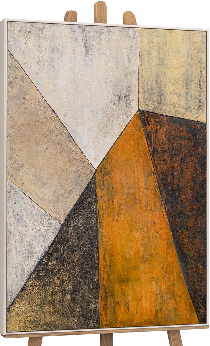 YS Canvas schilderij 140x100 cm handgeschilderd ontmoeting van vlakken – YS-Art Gallery – Lijst: Beige – Luxe wanddecoratie