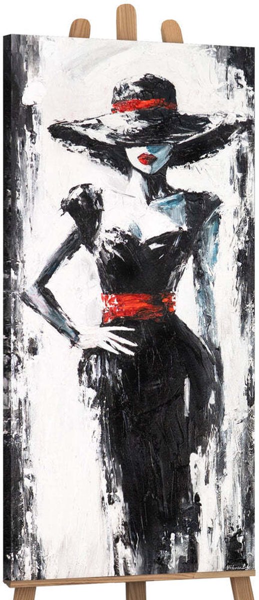 YS Canvas schilderij panoramisch 115x50 handgeschilderd mysterieuze vreemdeling portret – YS-Art Gallery – Intrigerende wanddecoratie voor woonkamer – Modern schilderij voor hal