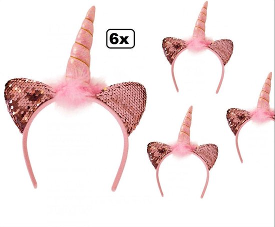 6x Diadeem Eenhoorn glitter roze - hoofddeksel haarband carnaval grappig en  fout... | bol.com