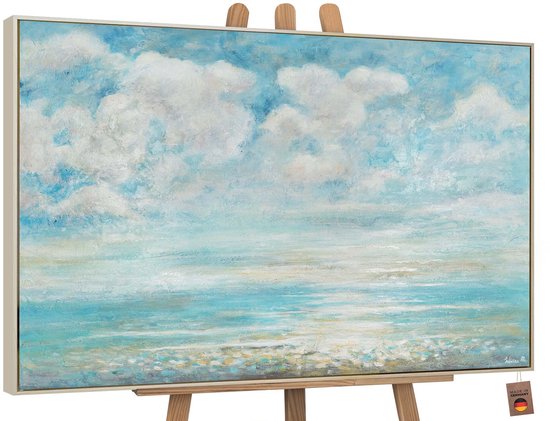 YS Schilderij Canvas schilderij landschapsformaat handgeschilderd zomerse verkoeling zomer water Ð YS-Art Gallery Ð Frisse wanddecoratie voor woonkamer Ð Modern schilderij voor slaapkamer en hal Beige 120x80