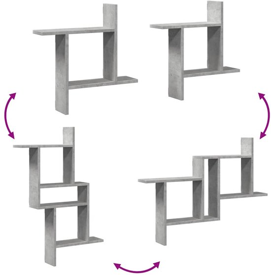 vidaXL - Étagères murales - 2 - pcs - 50x12x50 - cm - décoré - bois - gris béton