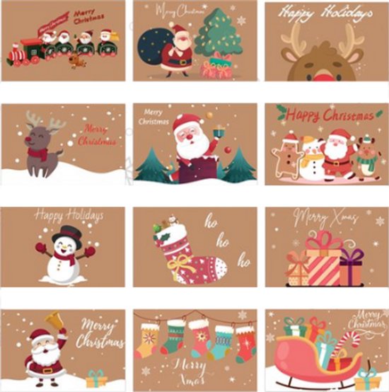 Giftmas Kerstkaarten - Wenskaarten - 36 Stuks - Met Enveloppen en Stickers - Nieuwjaarskaarten - 10x15cm