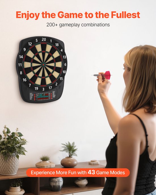 Elektronisch dartbord met een doel van 336 mm, 43 spellen en meer dan 200 variaties voor maximaal 8 spelers, inclusief 6 dartpijlen, flights en 50 soft tips, LCD-scorebord voor thuis en op feestjes van Merkloos — afbeelding 5