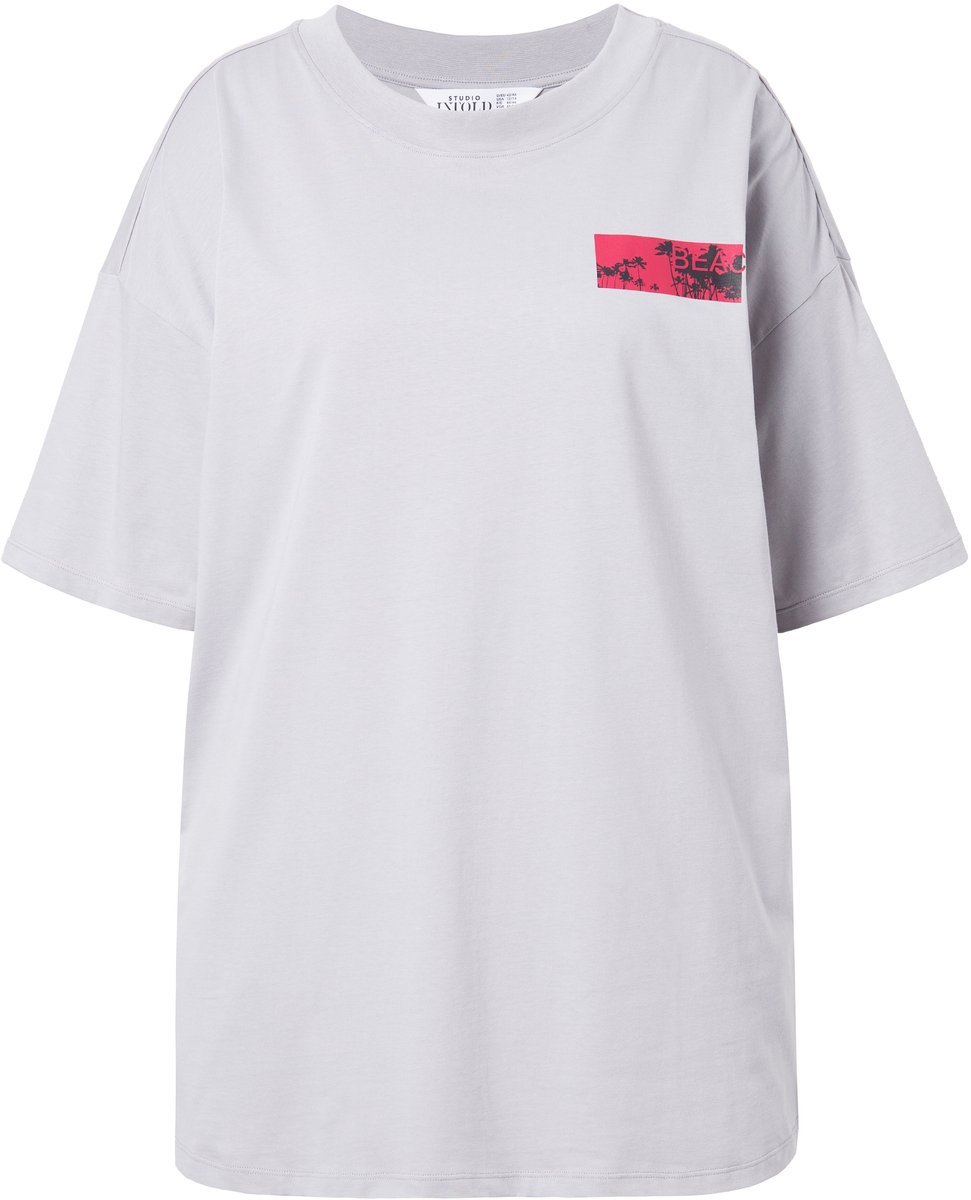 Studio Untold - Dames - T-shirt oversized palmen korte mouw - Steengrijs - Maat 46+