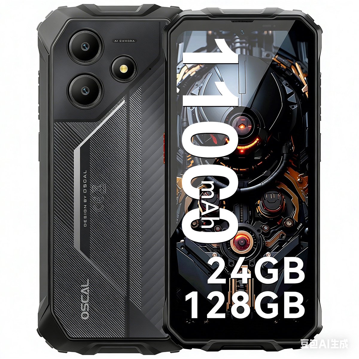 OSCAL MARINE 2 Robuuste Smartphone - 24GB RAM - 128GB ROM - 11000mAh - Gemini AI - 6.56 Inch - IP68 Waterdicht - Dual SIM - Android 15 - NFC - Zwart