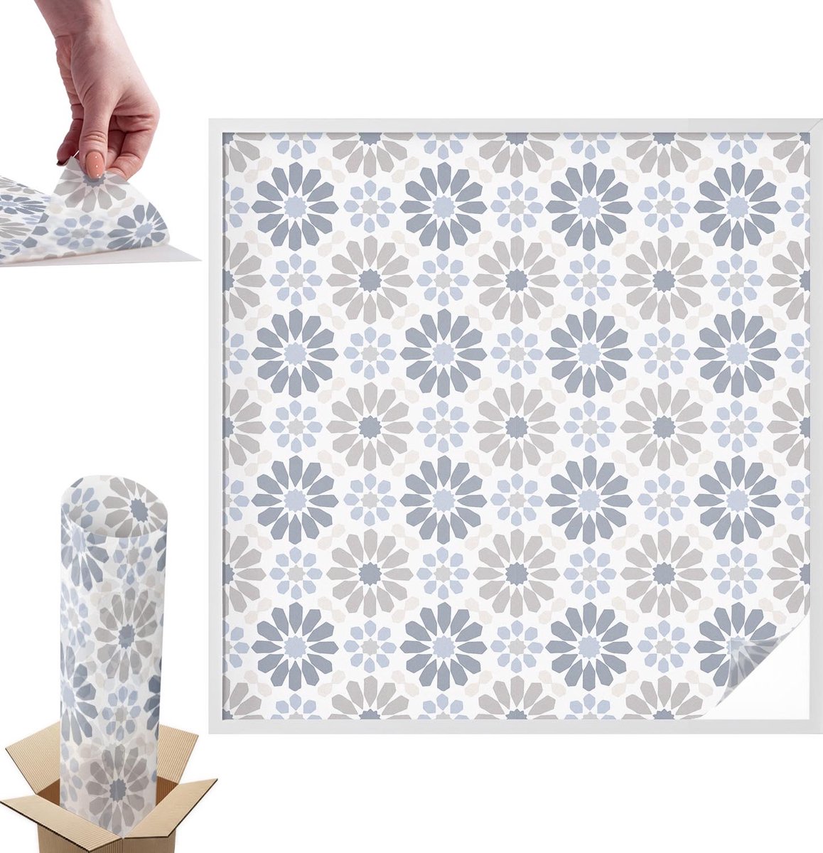 TULUP Raamfolie Anti inkijk - Bloemenmozaïek Anti inkijk Raamfolie - 100x100 cm - Beige Raamfolie Tegen inkijk - Zelfklevende Anti inkijk Folie Glas in Lood - Voor de slaapkamer, hal en woonkamer - Zonwerende Raamfolie Glas in Lood Beige - Bloemenmozaïek