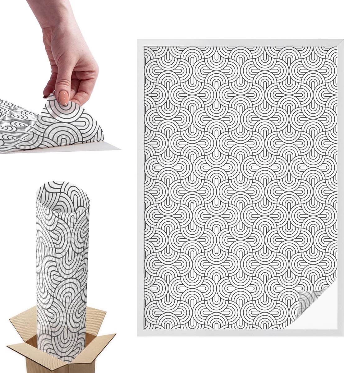 TULUP Raamfolie Anti inkijk - Geometrische halve cirkels Anti inkijk Raamfolie - 100x146 cm - Zwart-wit Raamfolie Tegen inkijk - Zelfklevende Anti inkijk Folie Glas in Lood - Voor de woonkamer, voor het kantoor, voor de slaapkamer Zwart-wit - Geometrische halve cirkels
