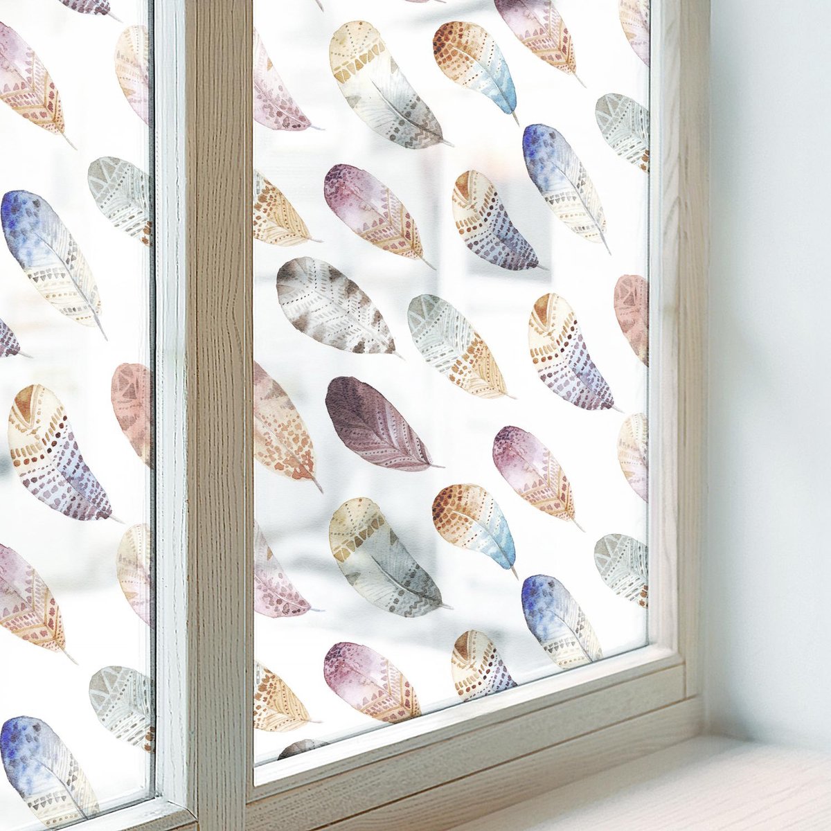 Coloray Privacy Folie Raam - Boho-veren Anti inkijk Folie - 50x100 cm - Bruin Privacy Folie Raam - Raamfolie Tegen inkijk Glas in Lood - Voor de slaapkamer, woonkamer en hal. - Raamfolie Zonwering