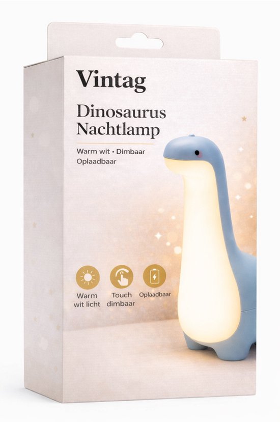 Nachtlamp - Dinosaurus Blauw - Touch Dimbaar - Warm Licht van Little Dreamz. — afbeelding 5