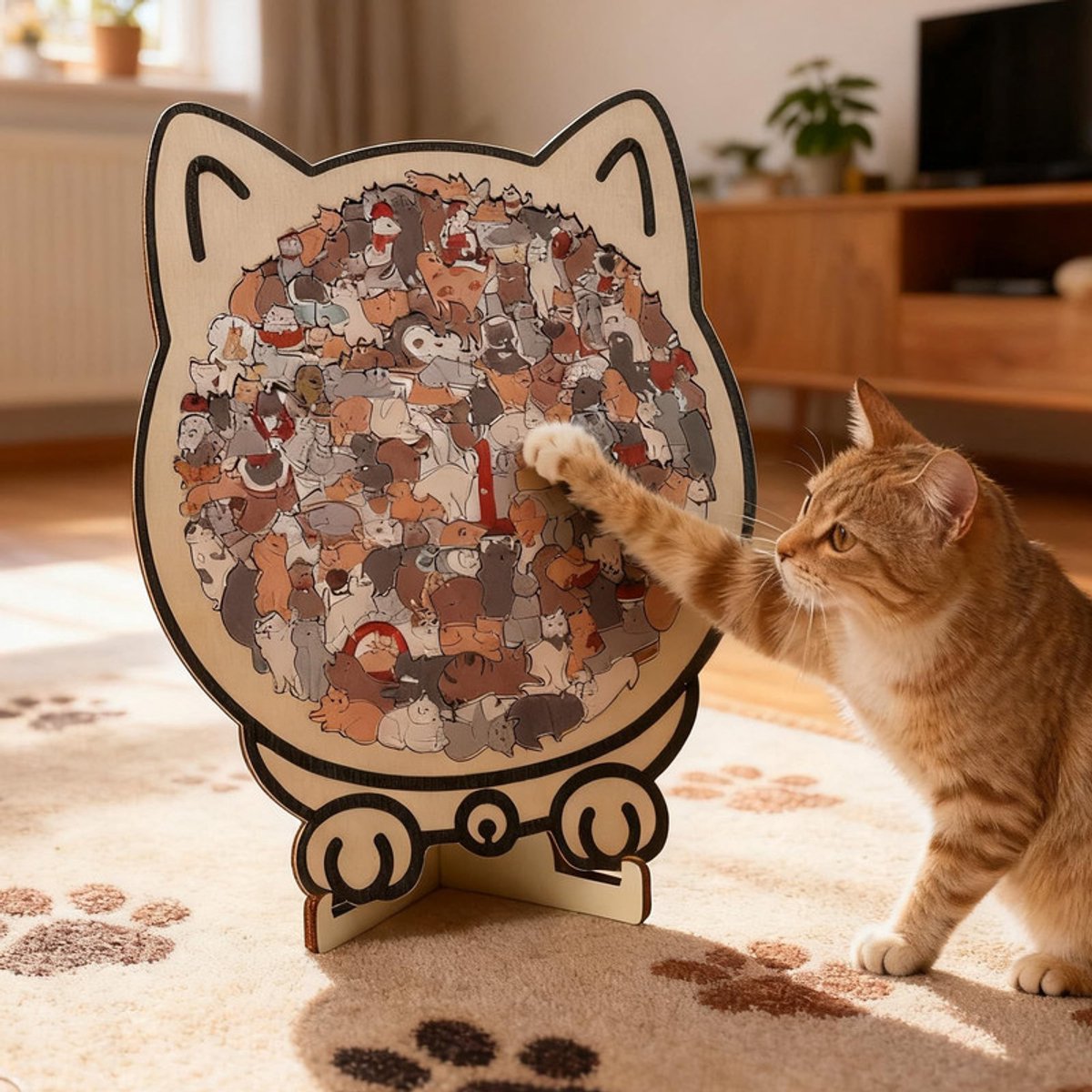 Houten kattenpuzzel - houten puzzel voor volwassenen in de vorm van een kat - Kleurrijke houten puzzel in de vorm van een kat - creatieve kattenpuzzel - Creatief cadeau voor kattenliefhebbers - Woondecoratie — cadeau in Spellen & Speelgoed - foto 4