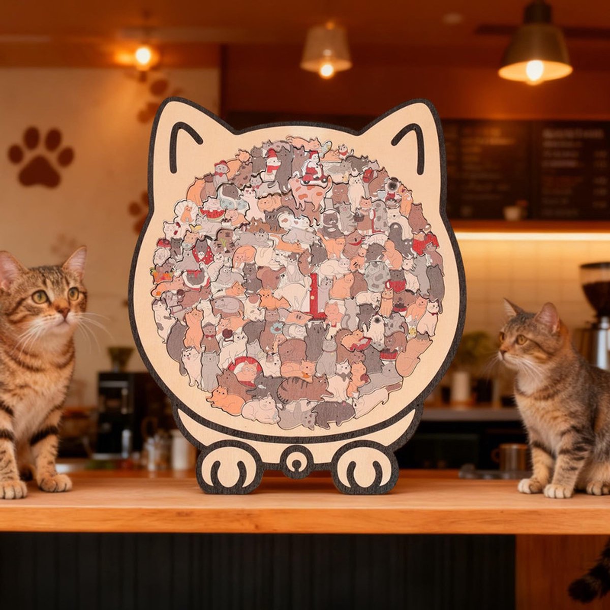 Houten kattenpuzzel - houten puzzel voor volwassenen in de vorm van een kat - Kleurrijke houten puzzel in de vorm van een kat - creatieve kattenpuzzel - Creatief cadeau voor kattenliefhebbers - Woondecoratie — cadeau in Spellen & Speelgoed - foto 3