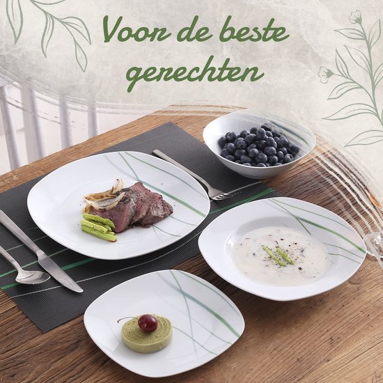Luxe Serviesset- 24 delig - 6 persoons - Porselein - Bordenset - Dinner platen - Dessertborden - Soepplaat - Kom - Wit — afbeelding 3