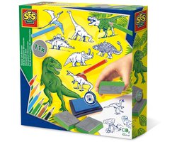 foto van SES - Stempelset dino - 11 Dinosaurus stempels van foam - met stempelkussen, kleurpotloden en tekenpapier - knutselen jongens - Dinosaurus Speelgoed