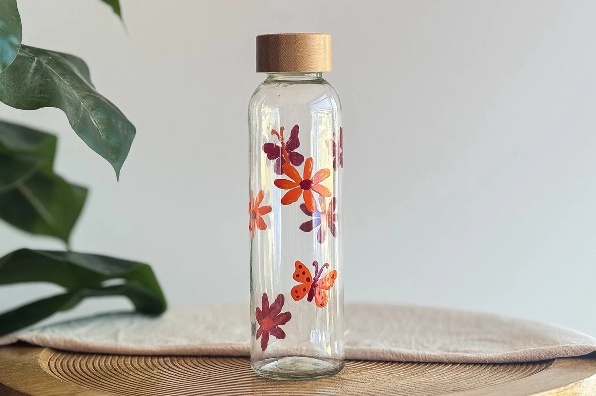 Little Creations DIY waterfles oranje rood creatief duurzaam glas.