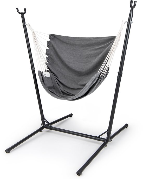 COSTWAY Hangstoel met frame, hangschommel, 6-voudig in hoogte verstelbaar, met zijzak, hangstoel tot 120 kg belastbaar, voor binnen en buiten, voor woonkamer, slaapkamer, terras, tuin
