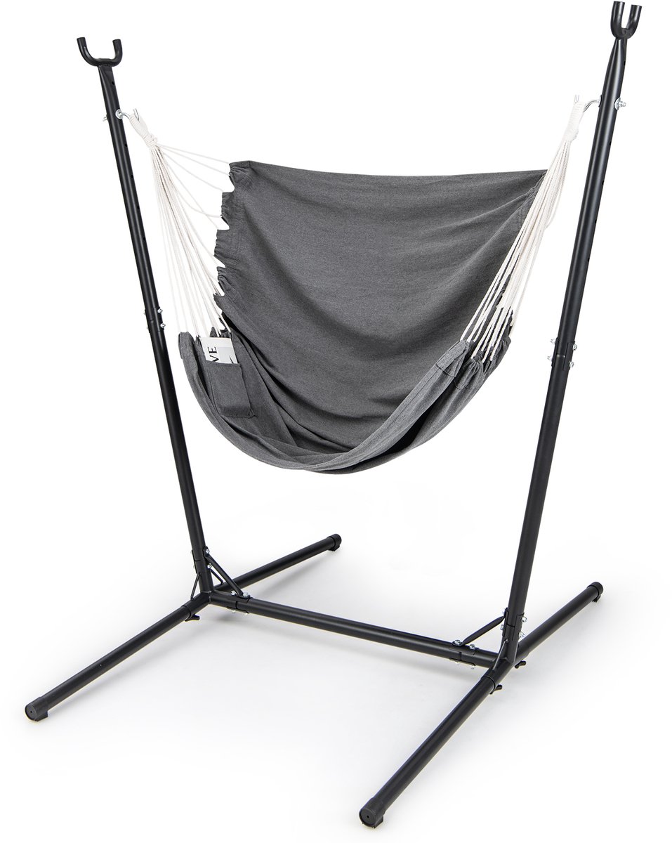 COSTWAY Hangstoel met frame, hangschommel, 6-voudig in hoogte verstelbaar, met zijzak, hangstoel tot 120 kg belastbaar, voor binnen en buiten, voor woonkamer, slaapkamer, terras, tuin