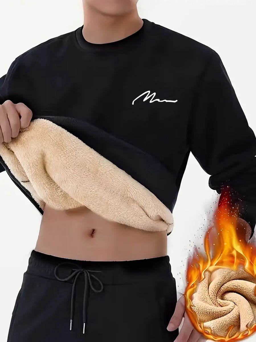 Sweatshirts Voor Mannen UK Heren Fleece Truien Ronde Hals Fleece Gevoerde Sweatshirts Thermische Winter Warme Pullover Sherpa Trui Lange Mouw Effen