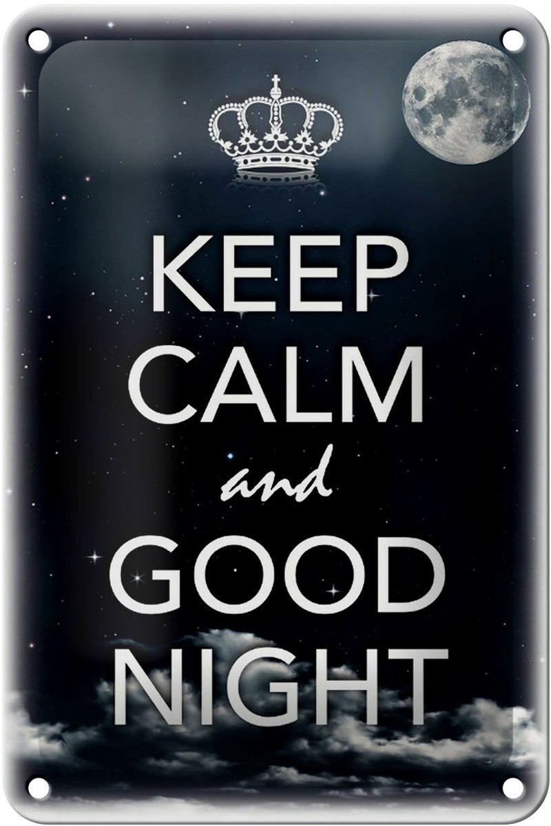 Femer Blechschild Spruch 12x18cm Keep Calm and good night Zwart