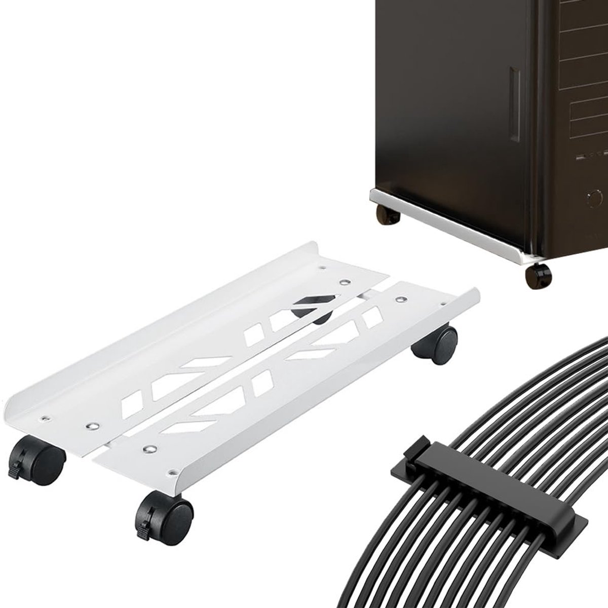 Ibenzoa® Verstelbare CPU Stand met Wielen en Kabelbeheer Clips voor Onder Bureau