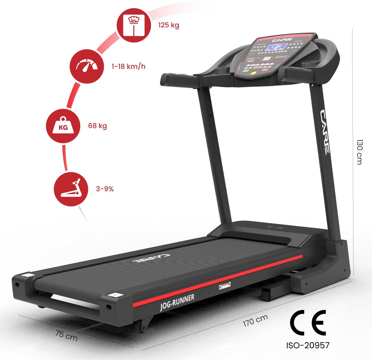 CARE JOG RUNNER - Connected en opvouwbare loopband - Maximale snelheid 18 km/u - 25 programma’s - Gemotoriseerde helling tot max. 9% - Voor thuisgebruik thumbnail 2