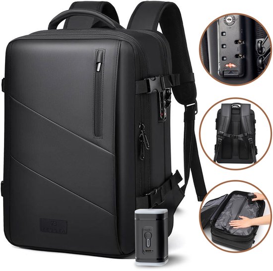 Zessta Vacuüm Rugzak - 40x30x20 - Handbagage - Reistas - Uitbreidbare Waterdichte Rugzak - 35L - Weekendtas - Inclusief Vacuumpomp - Dames en Heren - Zwart