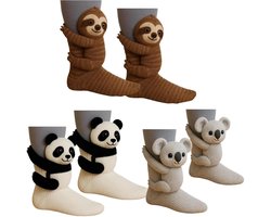 Afbeeldingskleur-3 stuks-Eén van een luiaard, een panda en een koala. warme wintervloersokken voor volwassenen, 3D gebreide dierensokken, schattige nieuwe dierenvloersokken, schattige handgehaakte gebreide sokken, ademend anti-zweetontwerp