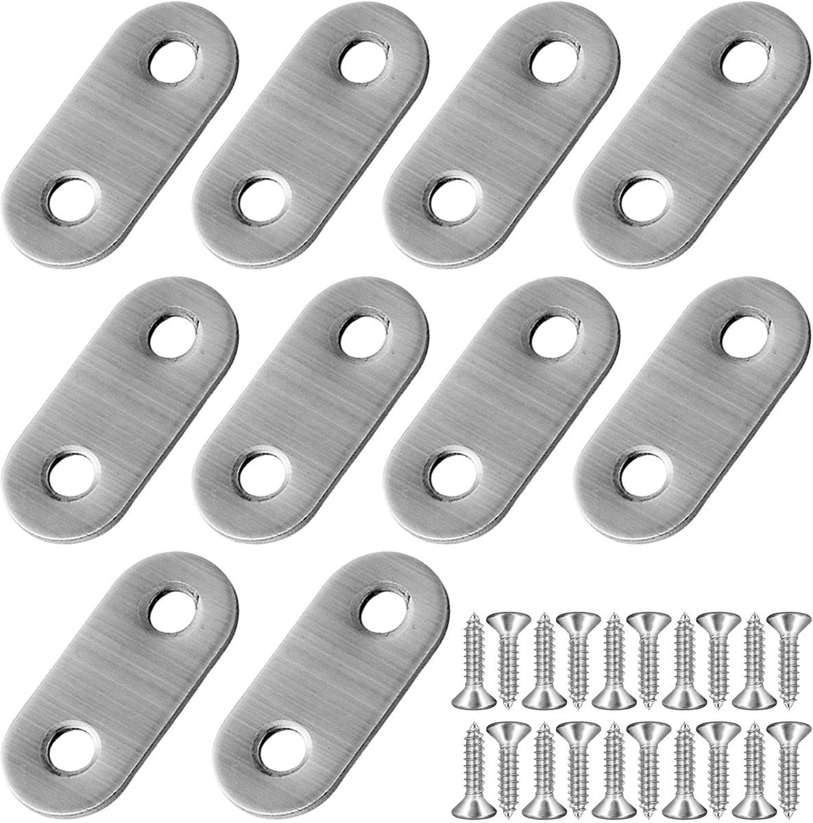 Code Rechthoek, Plat, Verpakking van 10 met 20 Schroeven, Metalen Houder van Hout, Hoekverbindingen voor Vlakke Reparatie, Vaste Reparatiehouder