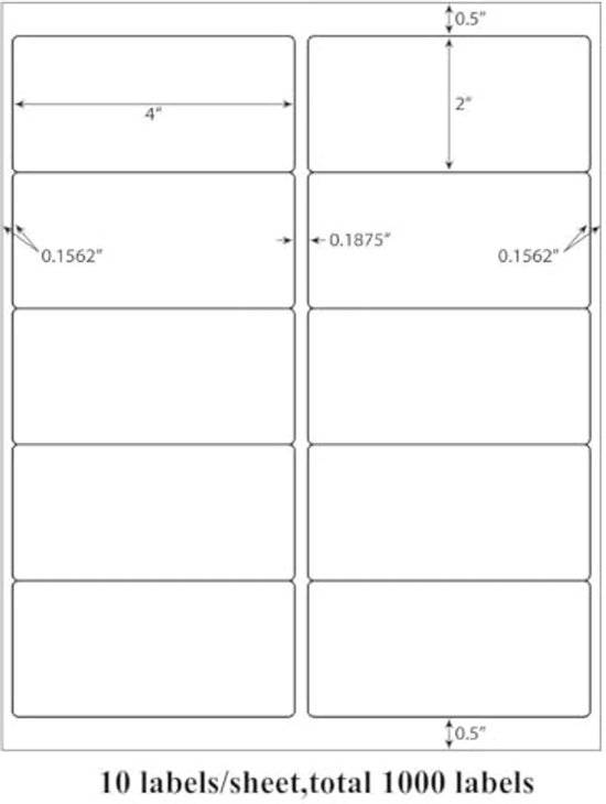Stickerlabels 2x4 inch voor Laser en Inkjet Printers - 1000 Etiketten ...