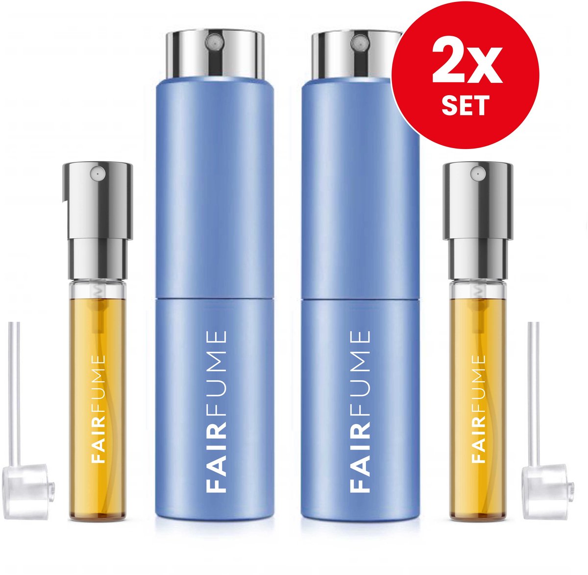 Fairfume Mystery Parfum voor Heren – Set van 2 Refillable Travel Sprays – Langhoudende Geur – Inclusief 2x 5ml Navullingen + Pompje – Ideaal voor Reizen – Blauw