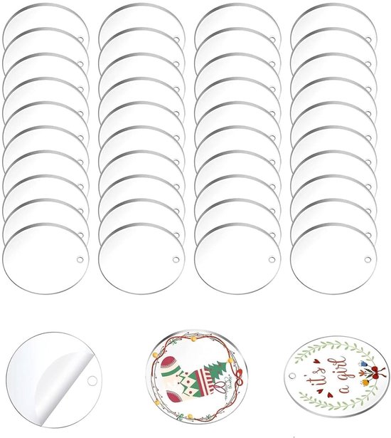 80 disques acryliques ronds transparents, disques acryliques ronds de 5 cm avec trous, disques acryliques circulaires blancs, idéaux pour cadres photo, décoration murale et projets de bricolage