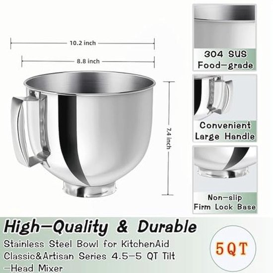 5QT Mengkom met Handvat voor Keukenmixers - Vaatwasmachinebestendig — afbeelding 4