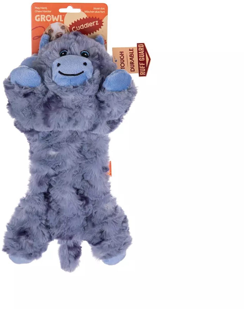 Growl Cuddlerz Hondenspeeltje met 5 Piepers - Pluche Hondenspeelgoed - Kauwspeelgoed en Trektouw voor Alle Honden - Chewy de Koe