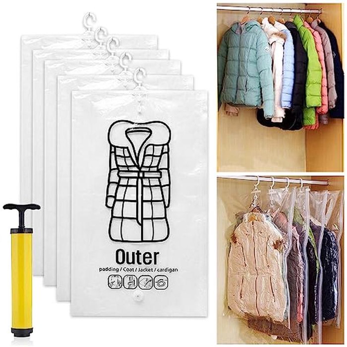 Hanging Vacuum Storage Bags - Space Saving Solution for Clothing and More