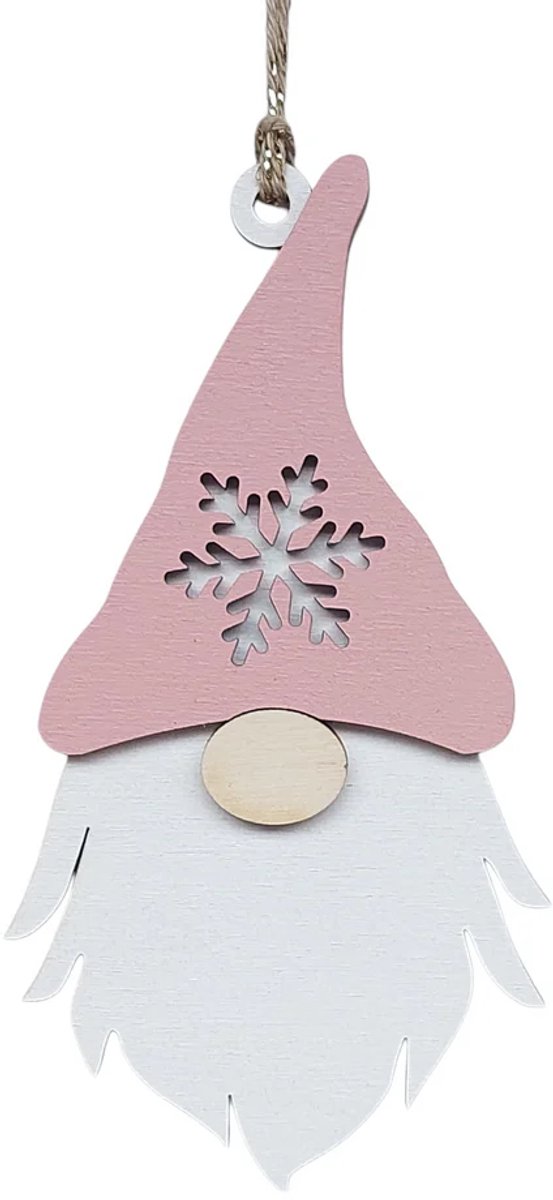 76%ANDERS Kersthanger Ornament - Gnoom - L - Roze - Kerst kabouter - Hout - Duurzaam - Handgemaakt NL