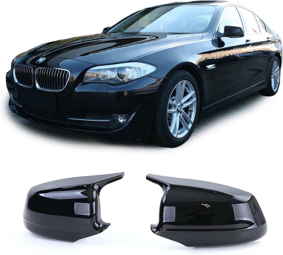 PLAK Spiegelkappen Voor Bmw 5 Serie F10 F11 M5 Look 2010 t/m 2013 Glans Zwart