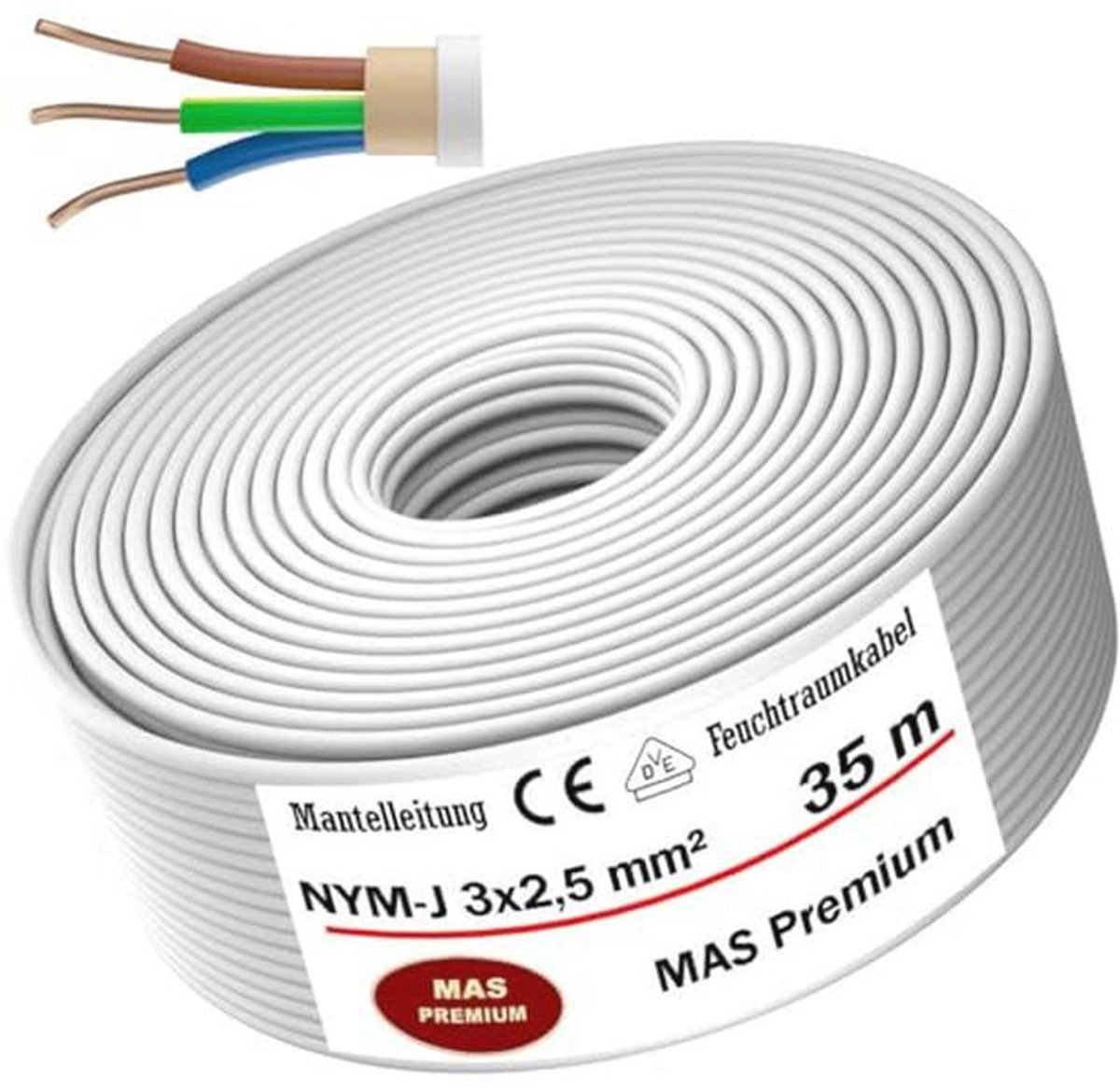 Kabel voor Vochtige Ruimtes 3x2,5 mm² - 5-200 m Elektrische Mantel Kabel voor Vaste Installatie