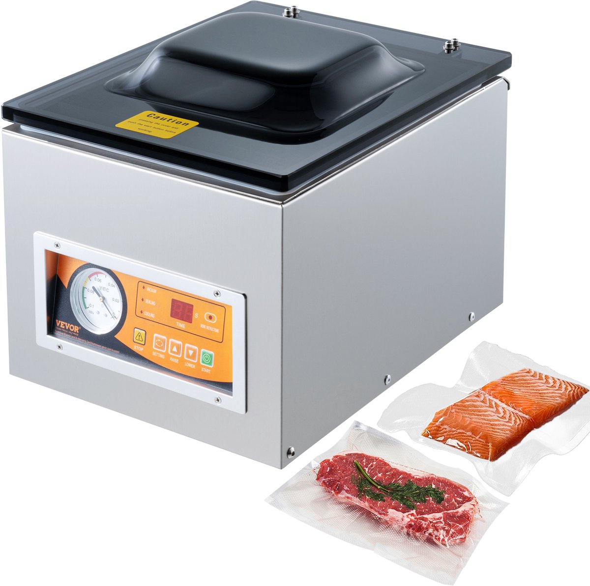 VEVOR Kamervacuümapparaat 260 W Vacuümapparaat voor Vochtige Voedingsmiddelen, Vleesmarinades Compact Formaat met 26cm Seallengte Toepassing In Particuliere Keukens en Commerciële Ruimtes