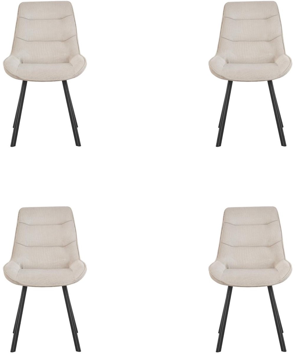 Stoel Amelia- beige ribstof- 4 stuks- eetkamerstoel- zetelsenbedden