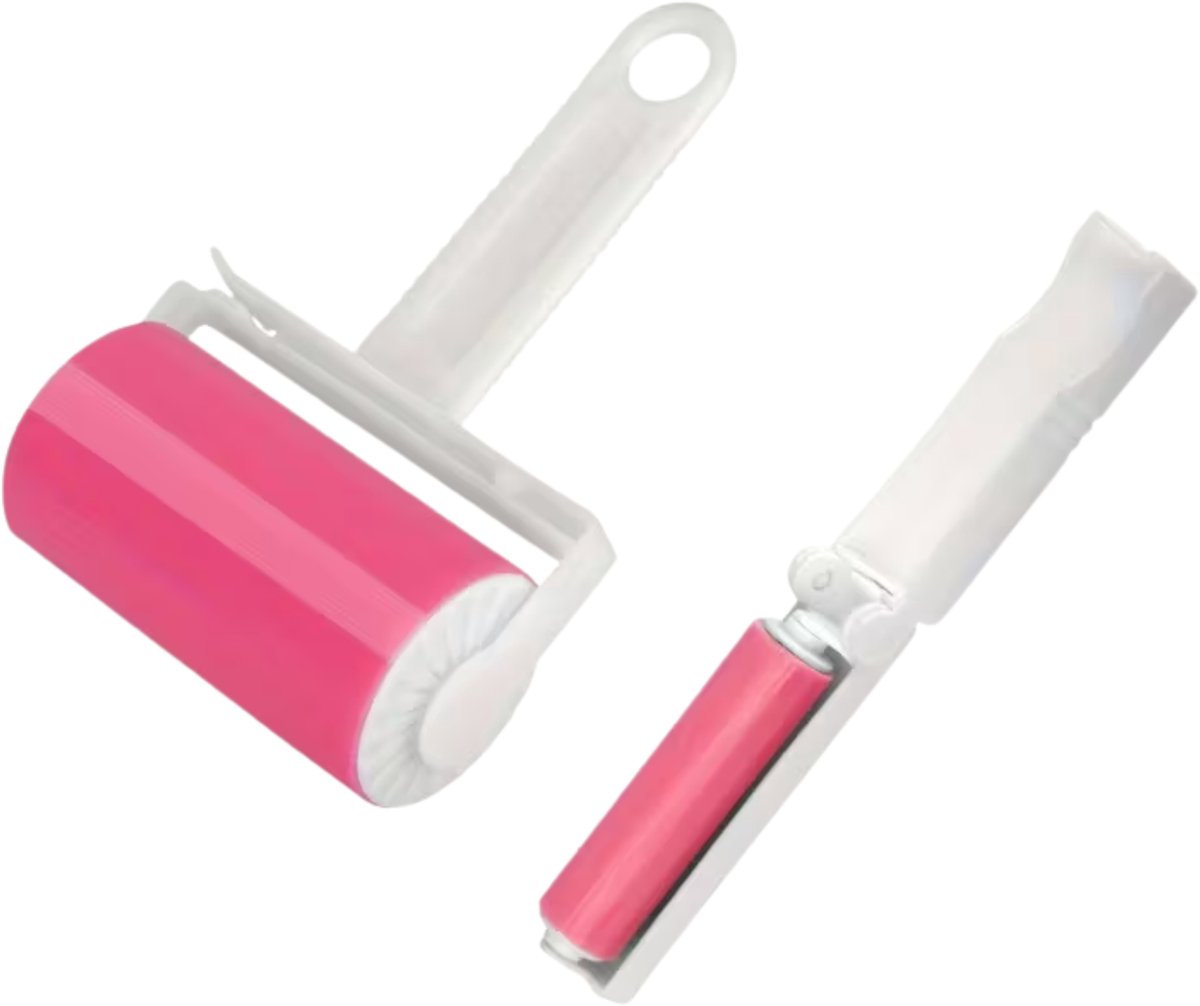 FA-VE Afwasbare Kledingroller – Set van 2 (Normale + Pocket Travel Roller) – Herbruikbare Pluisverwijderaar voor Kleding, Bank & Auto – Sticky Lint Roller - Roze