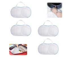 4 stuks - Dames BH-waszak - BH-tas - BH-waszak - Waszak van mesh - Ritssluiting - Dubbele laag stretch mesh - Anti-deformatie - Fijne mesh - 32,5 x 21 cm - Blauw - Wasmachinebestendig