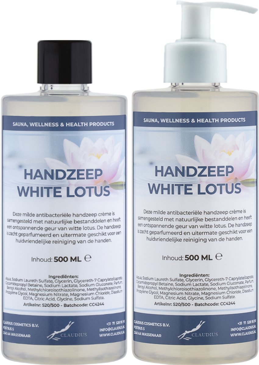 Handzeep White Lotus 500 ml - set van 2 stuks - met gratis pomp - Voordeelverpakking