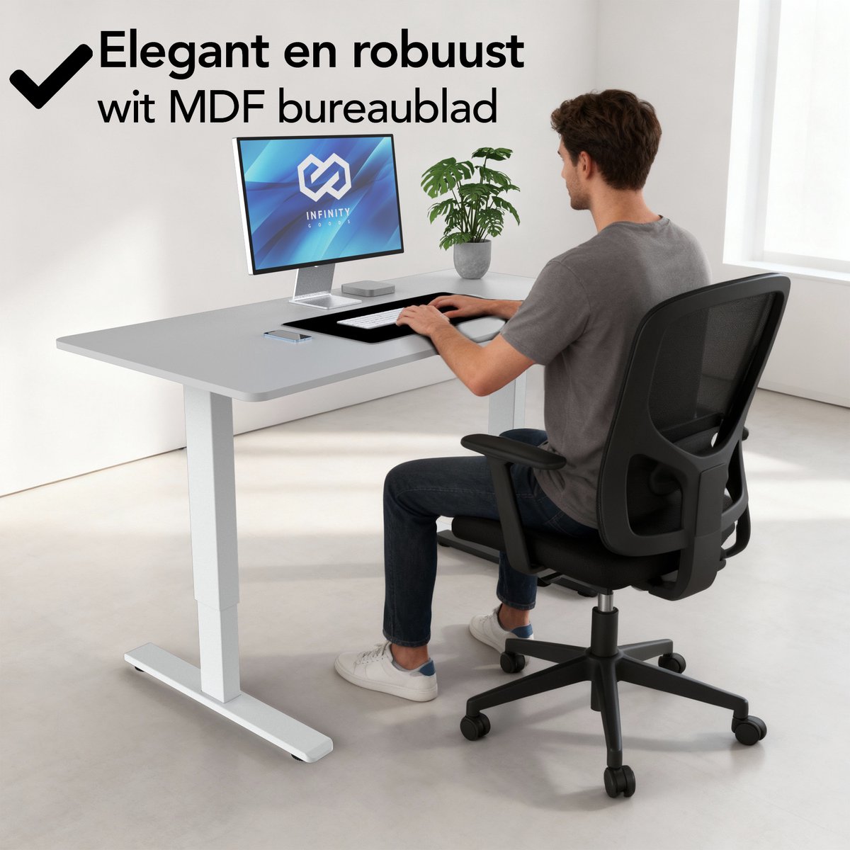 Infinity Goods Zit Sta Bureau - Elektrisch Verstelbaar In Hoogte - 120 x 60 CM - Geheugenfunctie - Wit thumbnail 2