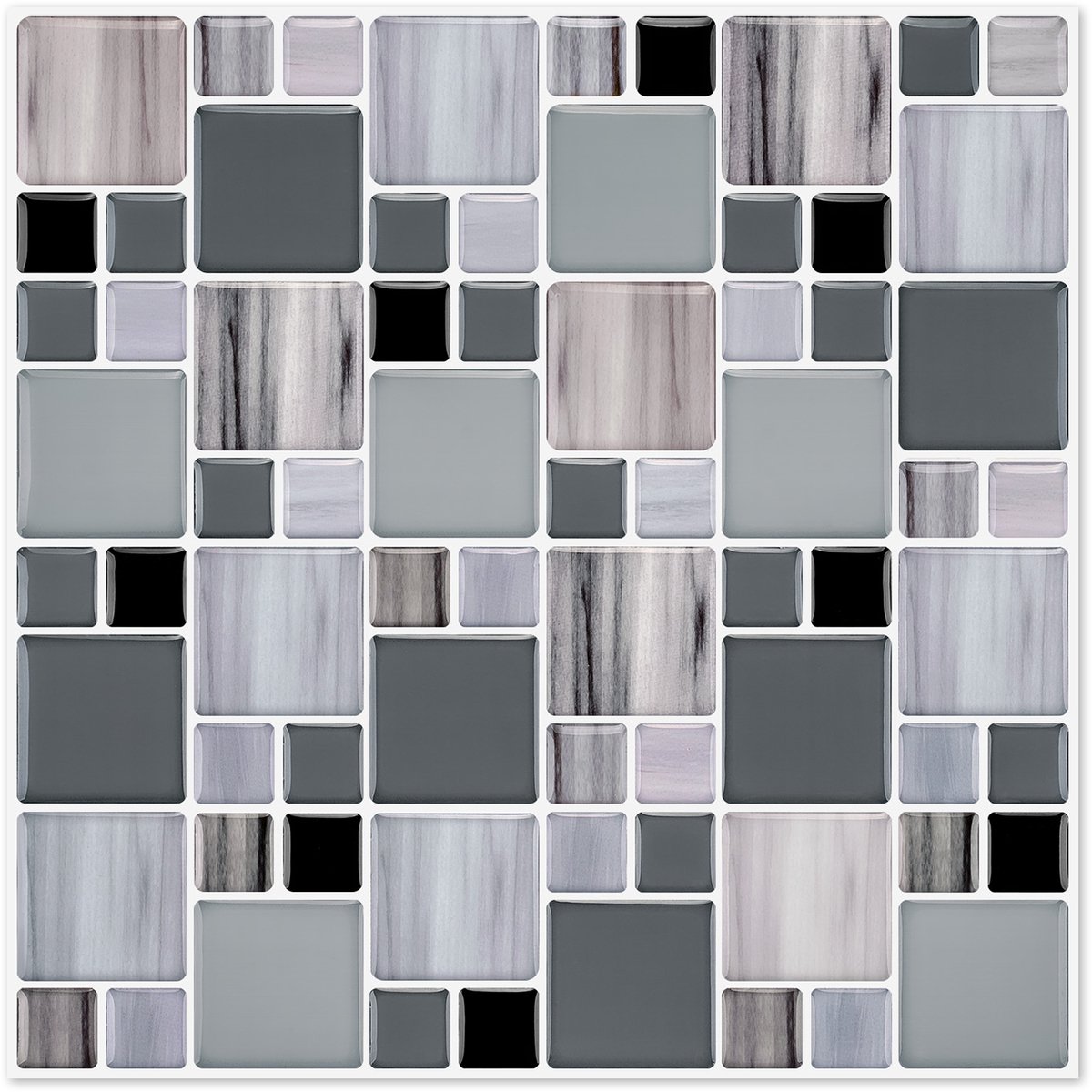 24Supply Plaktegels - 10 Stuks - Glans - Mozaiek - Bruin/Creme - 25.4x25.4cm