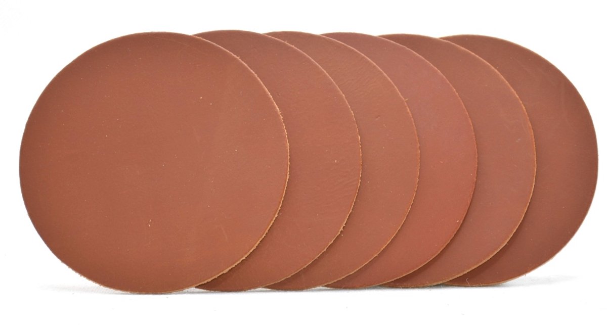 Timbelt - Onderzetters voor glazen - Leer - Cognac - Rond - 6 stuks - Leren onderzetters - Ronde onderzetter leer - Lederen onderzetters - Onderzetters leer